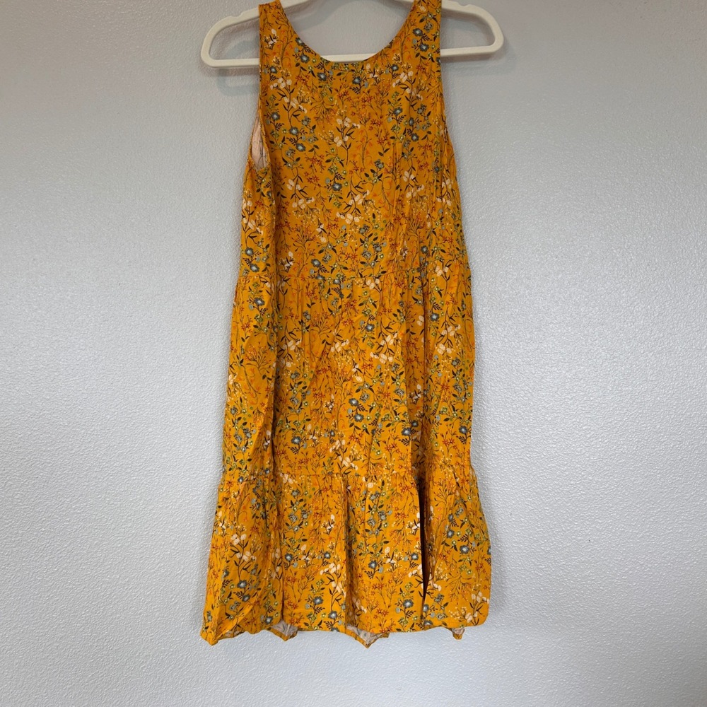 Old Navy Womens Mustard Yellow Floral Tiered Sleeveless Rayon Mini Dress Medium